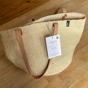 Mifuko Woven Shopper Basket with Leather Handles, new, never used